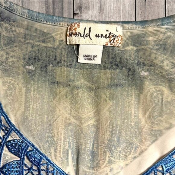 World Unity Star Ace Blue Purple Midi Short Sleeved Dress Women's Size Large - Picture 11 of 11